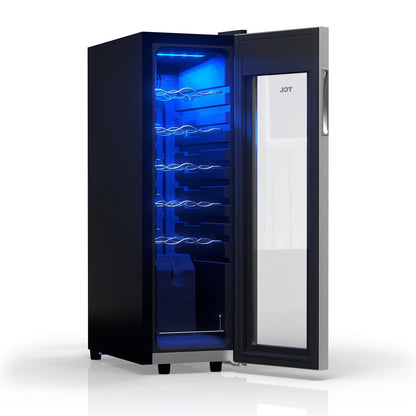 Stainless Steel Single Door 12 Bottle Wine Cooler for Kitchen, Bedroom & Office, 1.24 Cu. Ft.