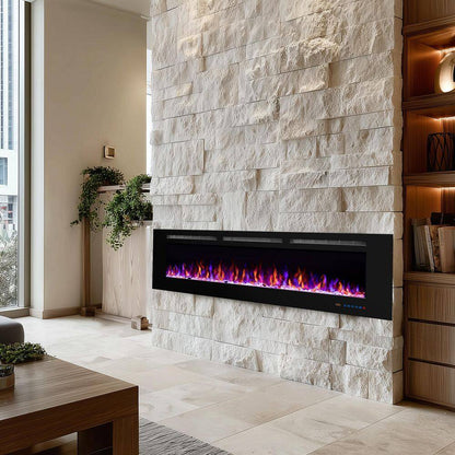 60 In. Wi-Fi Recessed and Wall Mounted Electric Fireplace Insert with Multicolor Flame and 5 Dimmer, Thermostat, Timer