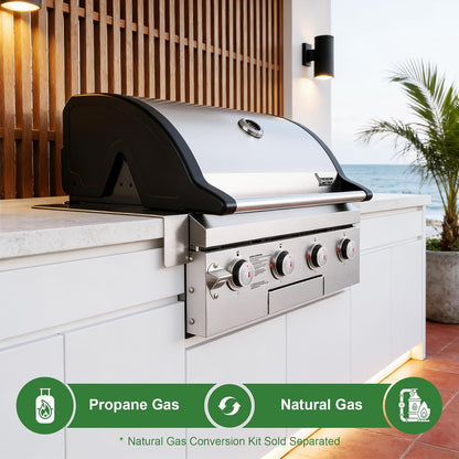 Brand-Man Built-In Gas Grill Head, 30-Inch 4-Burner Outdoor Kitchen Grill