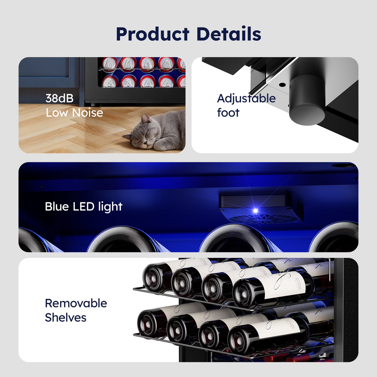 45 Bottles Wine Cooler Refrigerator,Built-In Wine Fridge with Stainless Steel Glass Door, for Home Bar, Kitchen, or Office