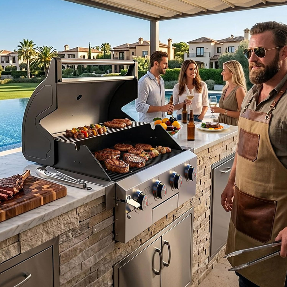 Brand-Man Built-In Gas Grill Head, 30-Inch 4-Burner Outdoor Kitchen Grill