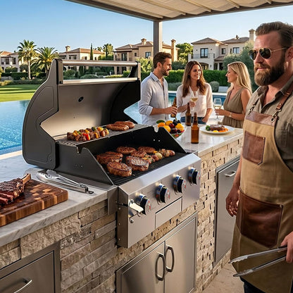 Brand-Man Built-In Gas Grill Head, 30-Inch 4-Burner Outdoor Kitchen Grill