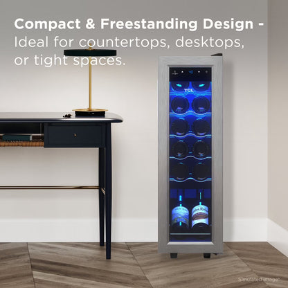 Stainless Steel Single Door 12 Bottle Wine Cooler for Kitchen, Bedroom & Office, 1.24 Cu. Ft.