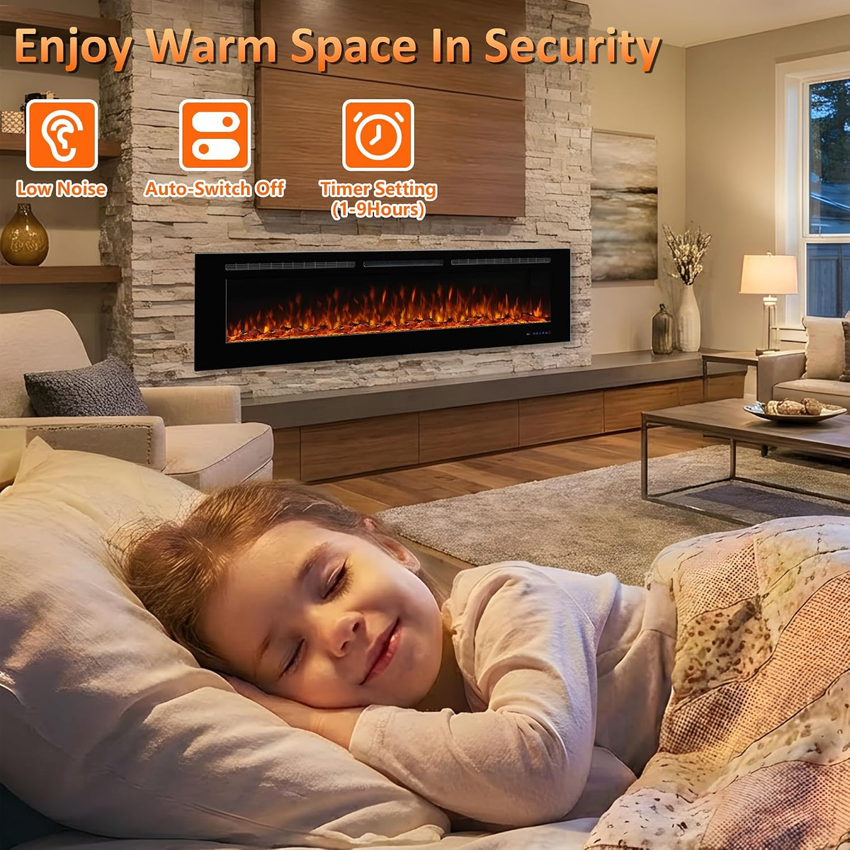 Electric Fireplace 40 Inch Wide 26.5" High, Wall-Mounted & Recessed Fireplace Inserts, Multicolor Flame W/5 Dimmer, Remote Control Thermostat, Timer, Hardwire Connect, 1500W,Black