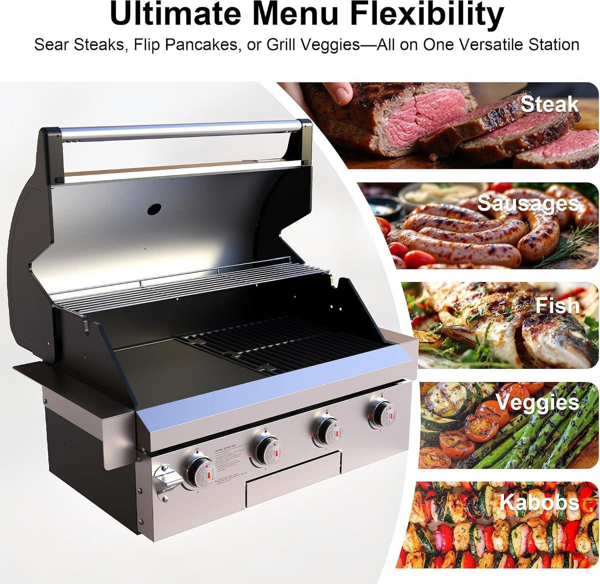 Brand-Man Built-In Gas Grill Head, 30-Inch 4-Burner Outdoor Kitchen Grill