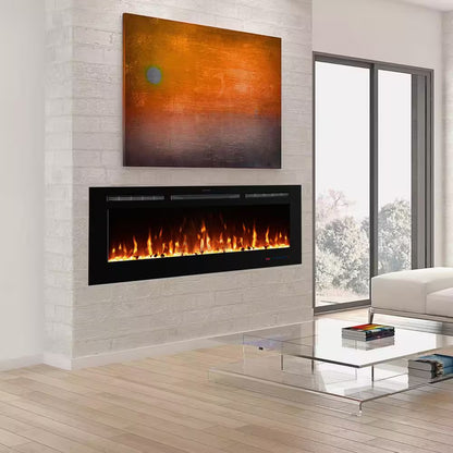 60 In. Wi-Fi Recessed and Wall Mounted Electric Fireplace Insert with Multicolor Flame and 5 Dimmer, Thermostat, Timer