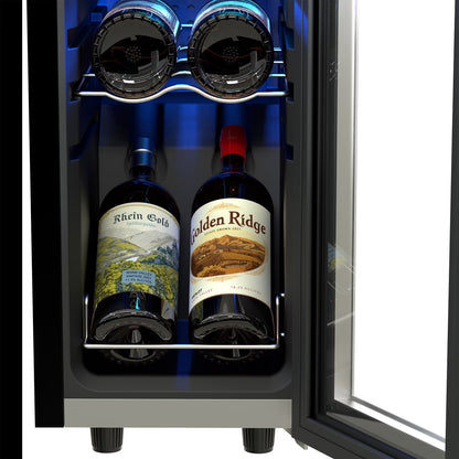 Stainless Steel Single Door 12 Bottle Wine Cooler for Kitchen, Bedroom & Office, 1.24 Cu. Ft.