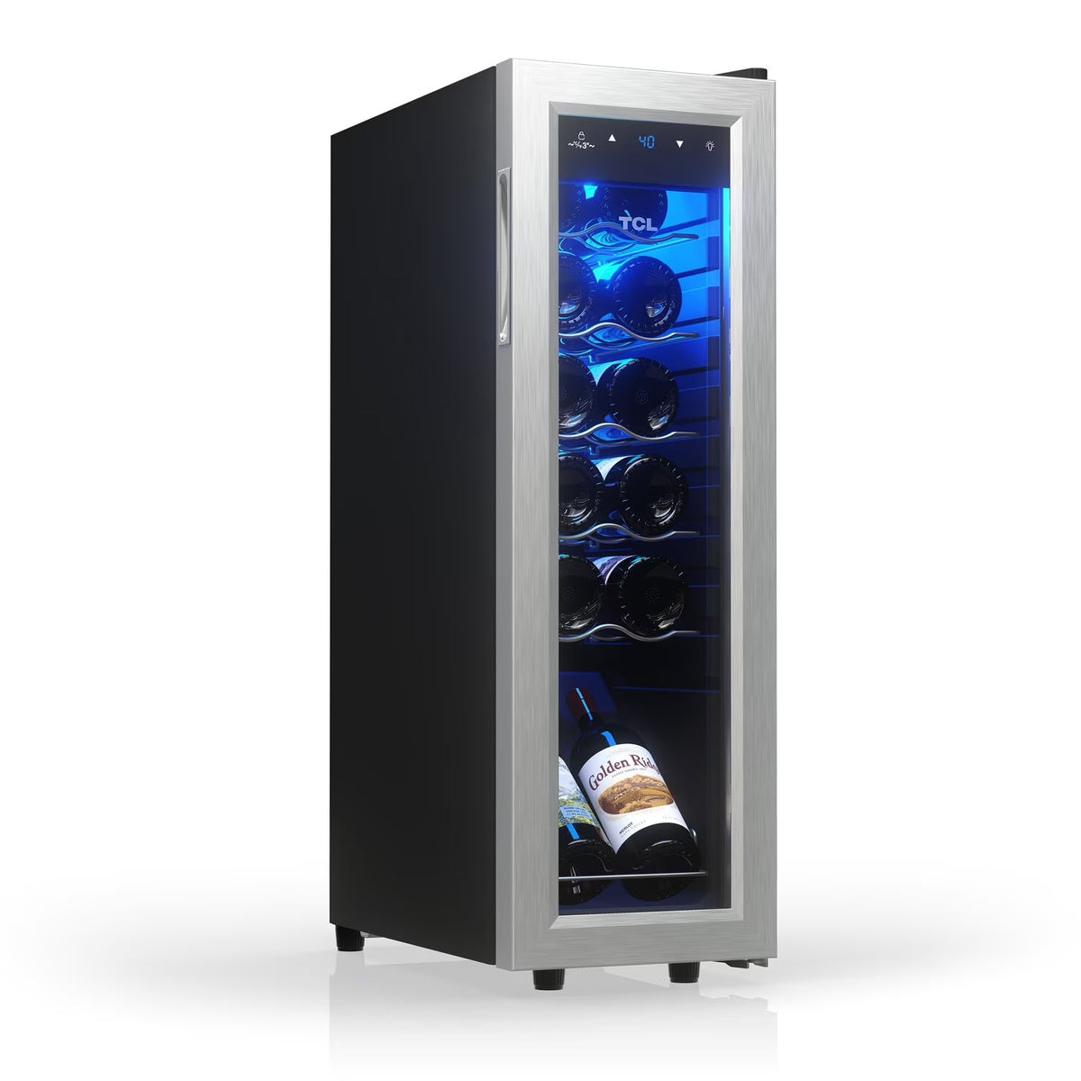 Stainless Steel Single Door 12 Bottle Wine Cooler for Kitchen, Bedroom & Office, 1.24 Cu. Ft.