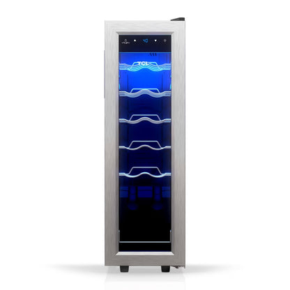 Stainless Steel Single Door 12 Bottle Wine Cooler for Kitchen, Bedroom & Office, 1.24 Cu. Ft.