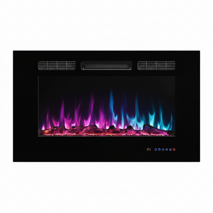 Electric Fireplace 40 Inch Wide 26.5" High, Wall-Mounted & Recessed Fireplace Inserts, Multicolor Flame W/5 Dimmer, Remote Control Thermostat, Timer, Hardwire Connect, 1500W,Black