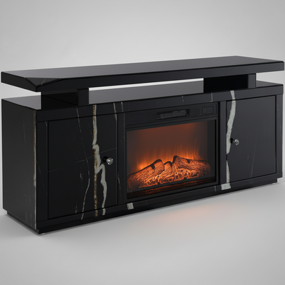 Drisana Rectangular TV Stand with Fireplace in Black Mirrored