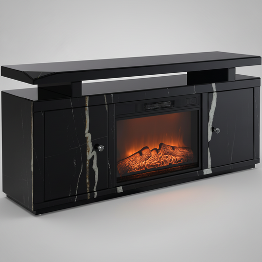 Drisana Rectangular TV Stand with Fireplace in Black Mirrored