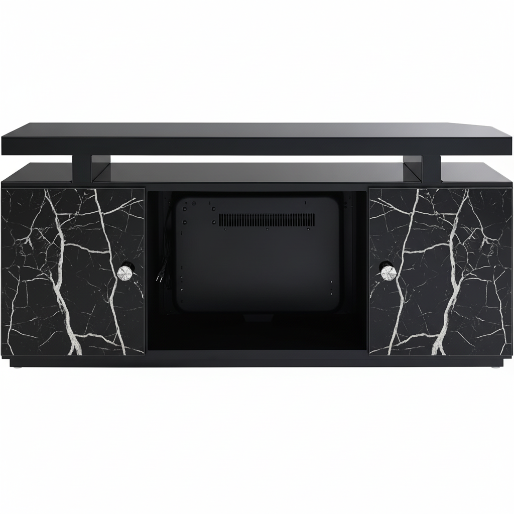 Drisana Rectangular TV Stand with Fireplace in Black Mirrored