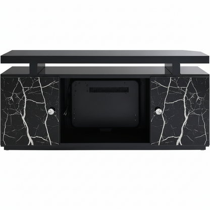 Drisana Rectangular TV Stand with Fireplace in Black Mirrored