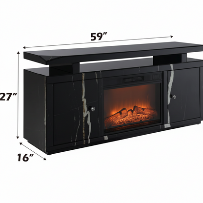 Drisana Rectangular TV Stand with Fireplace in Black Mirrored