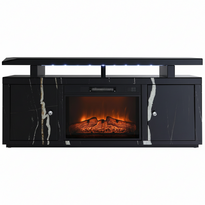 Drisana Rectangular TV Stand with Fireplace in Black Mirrored